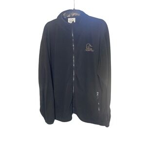 Ducks Unlimited Mens XL Black Full Zip Fleece Jacket Embroidered Logo Camo Trim